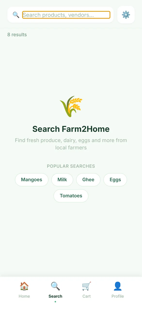 Farm2Home search screen