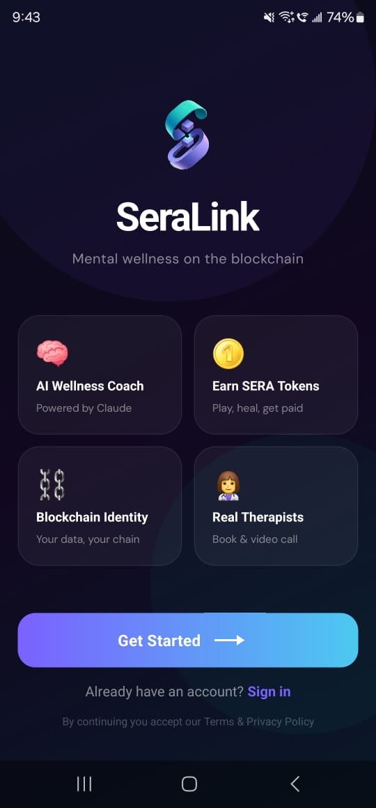 SeraLink app onboarding screen